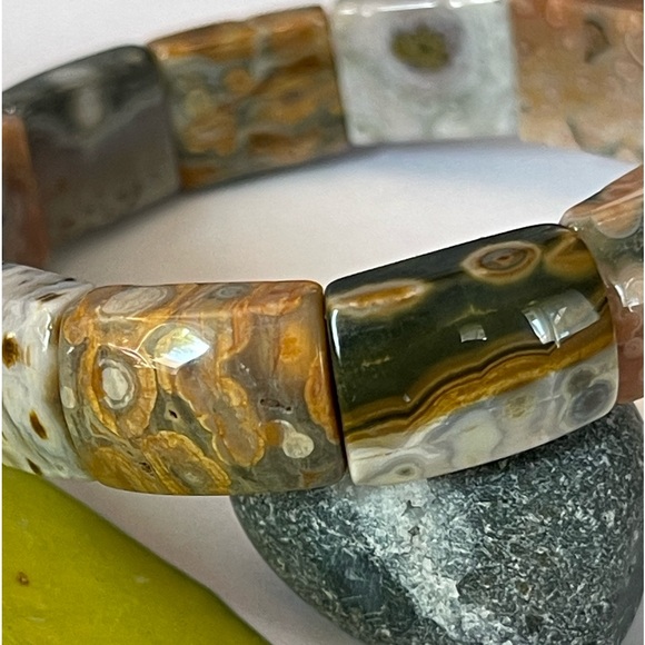 Natural Ocean Jasper Bracelet 8th Vein Ocean Jasper Stretchy Bracelet Gemstone - Picture 4 of 8